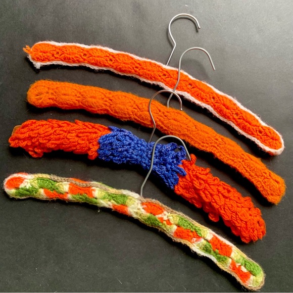 v i n t a g e :: 4 Handmade Crochet Knit Clothing Hangers Wooden Set - Picture 1 of 10
